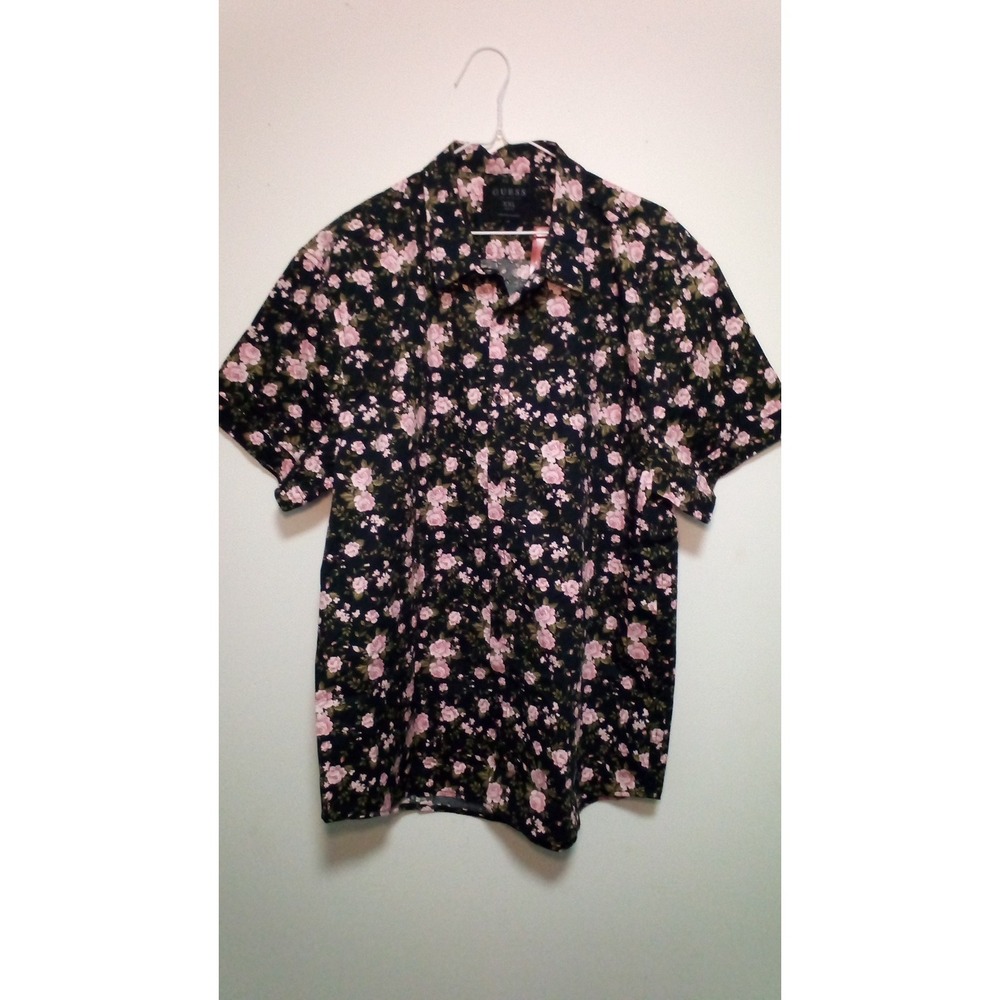 Guess Floral Bronx Shirt Mens XXL Short Sleeve Slim Fit Black New